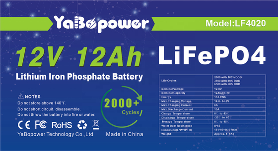 12.8v 12v 12ah Lifepo4 Battery Rechargeable Discharge Current 6A