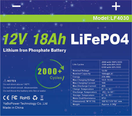 12v 18ah Lifepo4 Battery Lithium Ion Small Discharge Current 9A