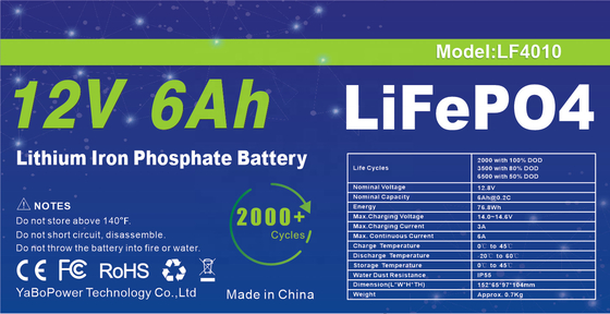 Smart BMS 12v 6ah Lifepo4 Battery Pack Deep Cycle 2000 Cycles