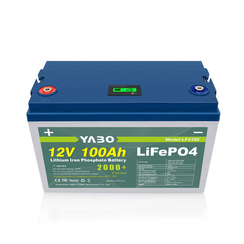 YABO Custom Made Rechargeable Solar Boat Lithium Motorcycle Golf Cart RV LiFePO4 Energy Storage Battery 12V 100Ah